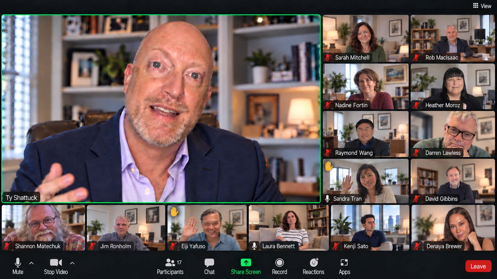 Ty Shattuck leading a virtual team meeting with global participants